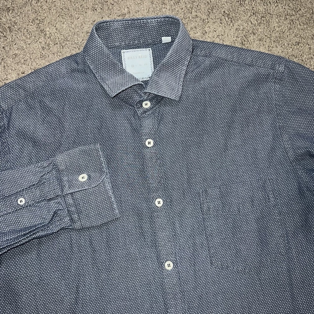 Billy Reid Shirt Mens Medium Gray Micro Dot Button Down Long Sleeve Standard Cut